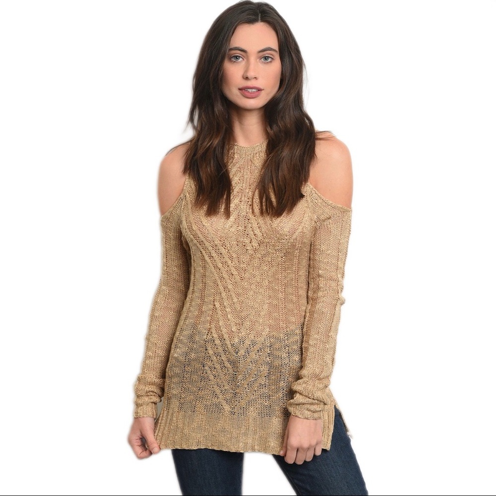 Open Shoulder Loose Knit Sweater Top